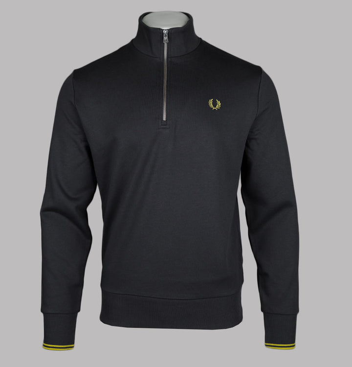 Fred Perry Half Zip Sweatshirt Anchor Grey/Tennis Ball Yellow