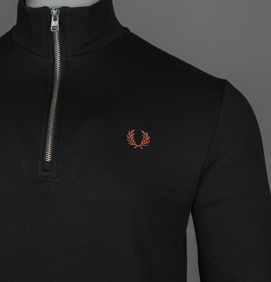 Fred Perry Half Zip Sweatshirt Black/Whisky Brown