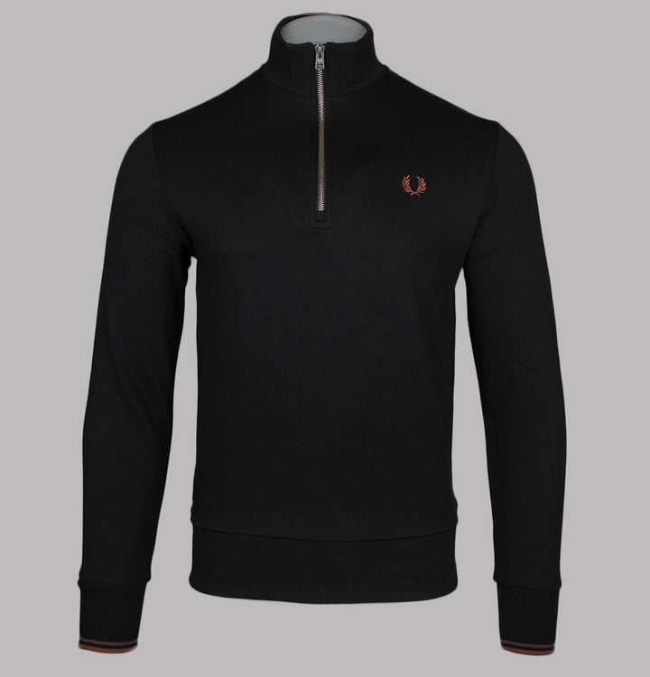 Fred Perry Half Zip Sweatshirt Black/Whisky Brown