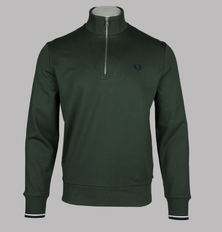 Fred Perry Half Zip Sweatshirt Court Green/Snow White/Navy