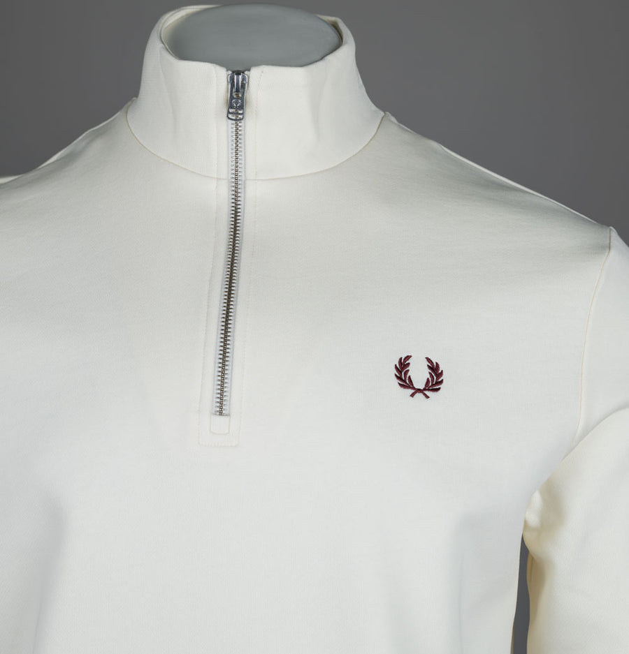 Fred Perry Half Zip Sweatshirt Ecru/Court Blue/Oxblood