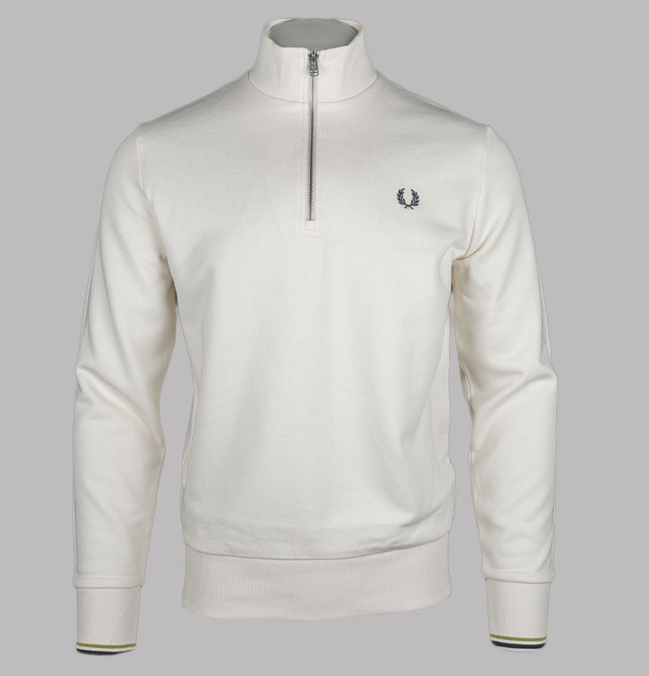 Fred Perry Half Zip Sweatshirt Ecru/Tennis Ball Yellow/Anchor Grey