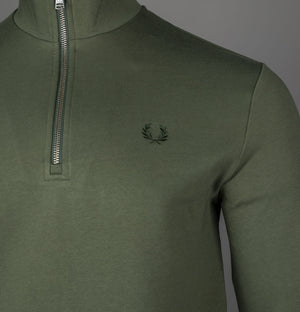 Fred Perry Half Zip Sweatshirt Laurel Wreath Green/Night Green