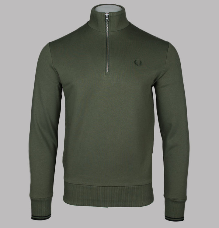 Fred Perry Half Zip Sweatshirt Laurel Wreath Green/Night Green