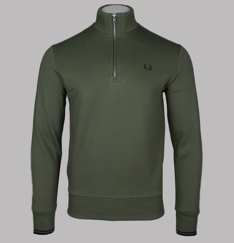 Fred Perry Half Zip Sweatshirt Laurel Wreath Green/Night Green