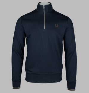 Fred Perry Half Zip Sweatshirt Navy/Laurel Wreath Green/Brick