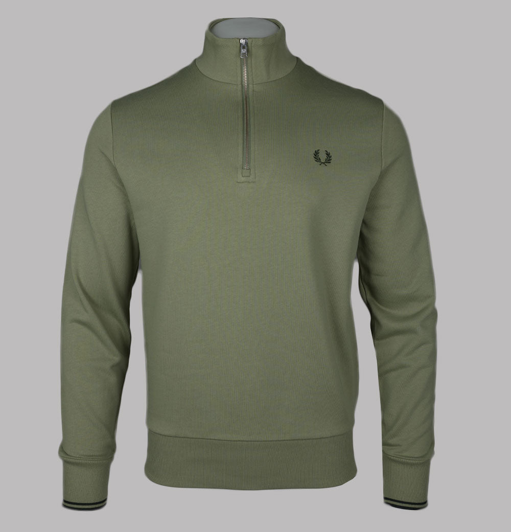 Fred Perry Half Zip Sweatshirt Olive Mint – Bronx Clothing