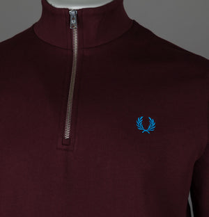 Fred Perry Half Zip Sweatshirt Oxblood/Ecru/Court Blue