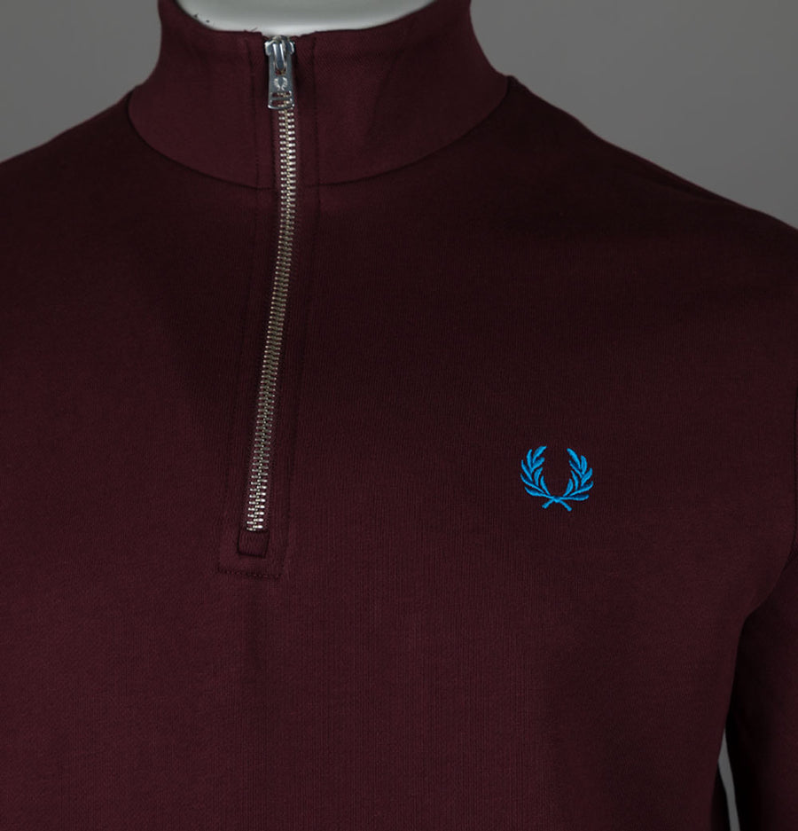 Fred Perry Half Zip Sweatshirt Oxblood/Ecru/Court Blue