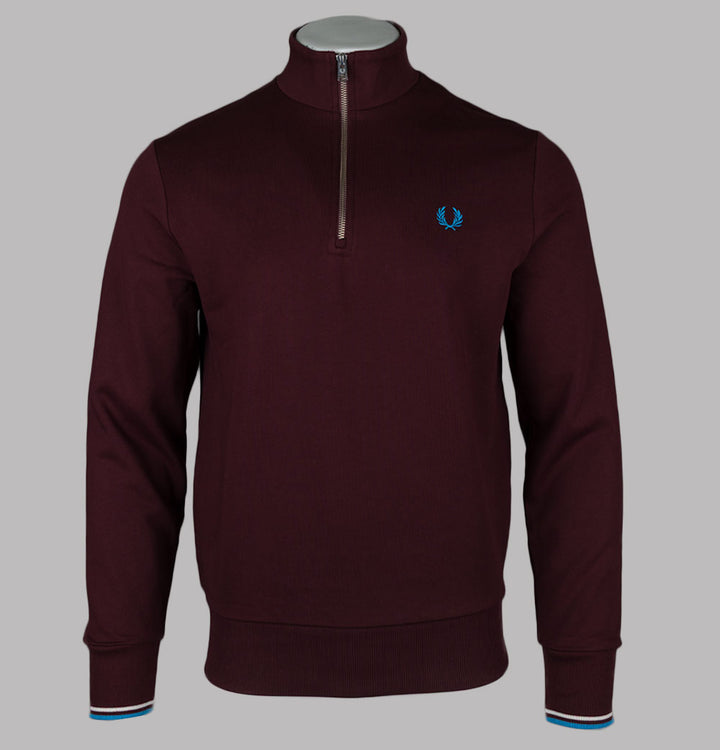 Fred Perry Half Zip Sweatshirt Oxblood/Ecru/Court Blue