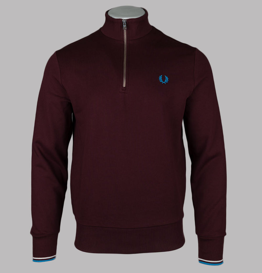 Fred Perry Half Zip Sweatshirt Oxblood/Ecru/Court Blue