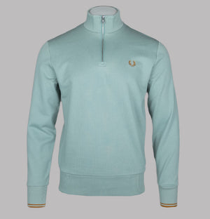 Fred Perry Half Zip Sweatshirt Silver Blue/Dark Caramel