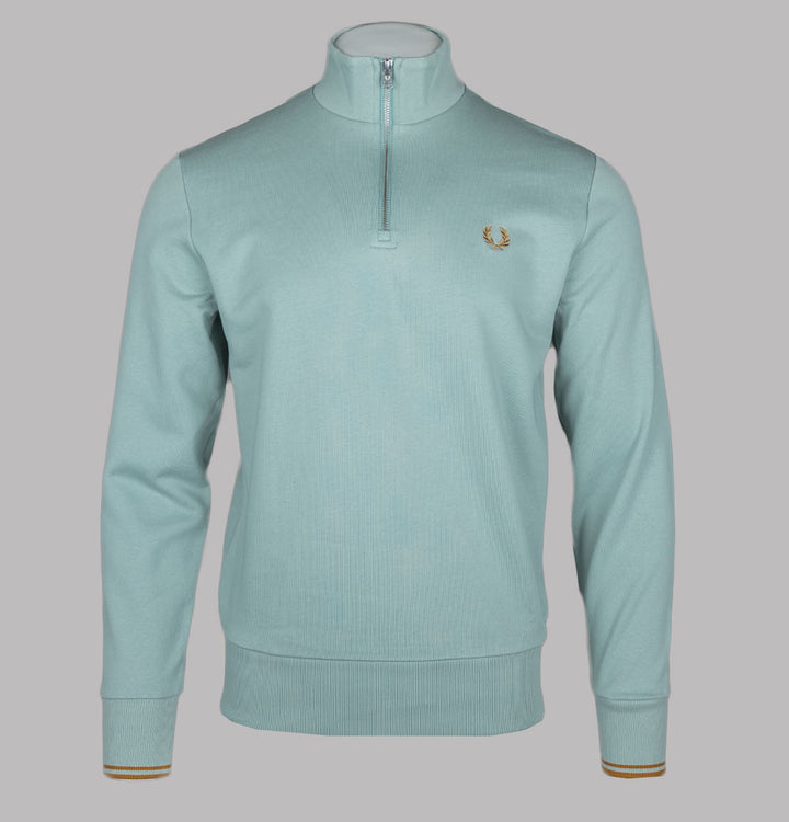 Fred Perry Half Zip Sweatshirt Silver Blue/Dark Caramel