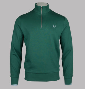 Fred Perry Half Zip Sweatshirt Sport Green/Track Blue