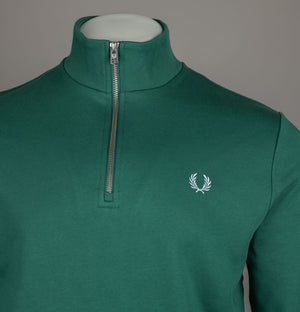 Fred Perry Half Zip Sweatshirt Sport Green/Track Blue