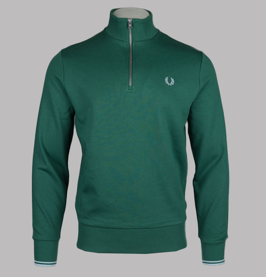 Fred Perry Half Zip Sweatshirt Sport Green/Track Blue