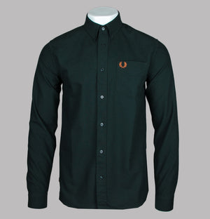 Fred Perry LS Oxford Shirt Night Green/Marmalade