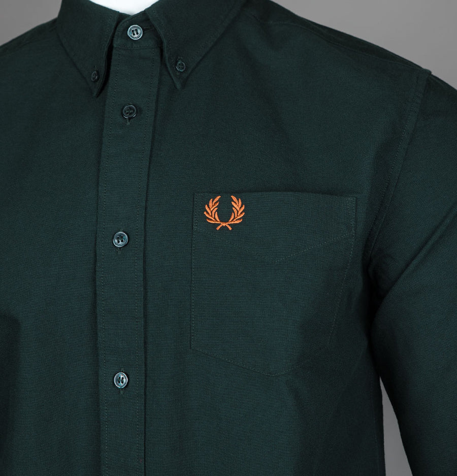 Fred Perry LS Oxford Shirt Night Green/Marmalade