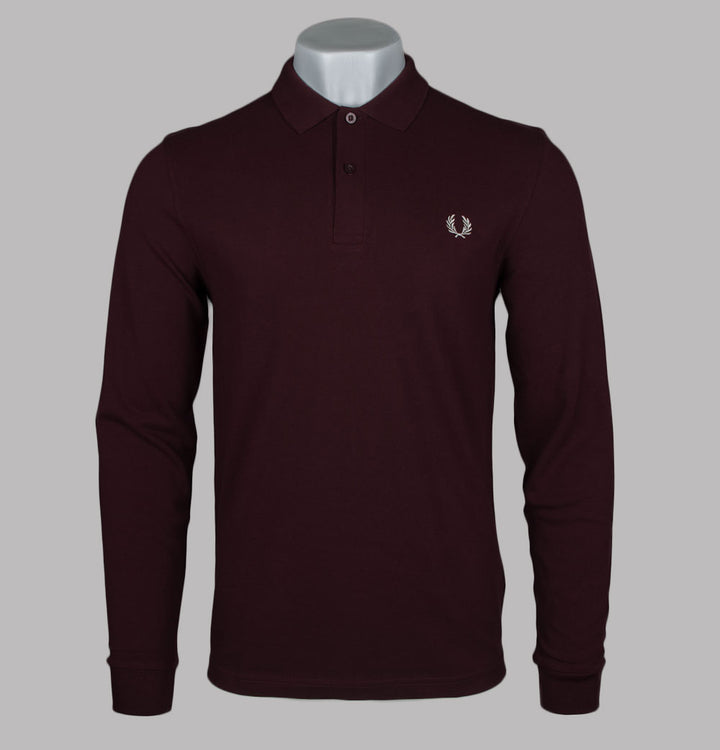 Fred Perry LS Plain Polo Shirt Oxblood