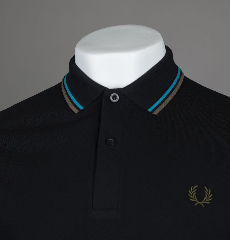 Fred Perry LS Twin Tipped Polo Shirt Black/Cyber Blue/Uniform Green
