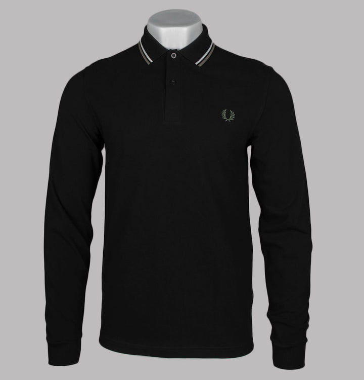 Fred Perry LS Twin Tipped Polo Shirt Black/Ecru/Laurel Wreath Green