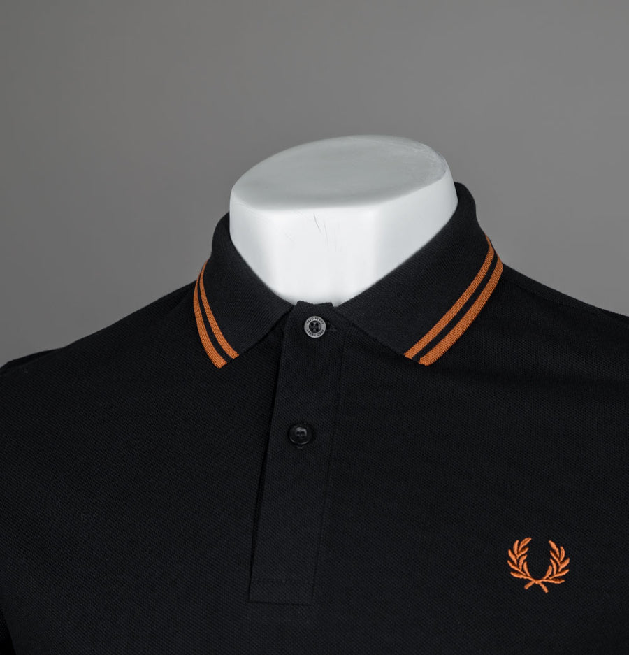 Fred Perry LS Twin Tipped Polo Shirt Black/Marmalade