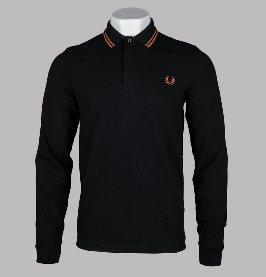 Fred Perry LS Twin Tipped Polo Shirt Black/Marmalade