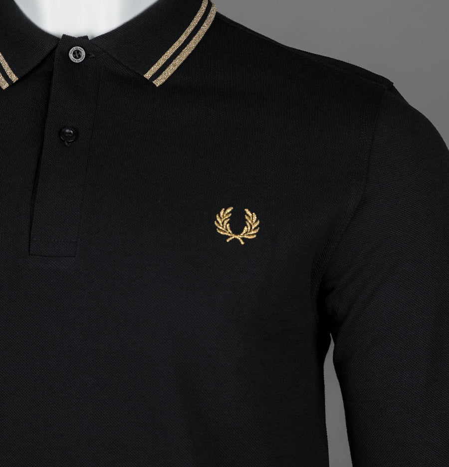 Fred Perry LS Twin Tipped Polo Shirt Black/Metallic Gold