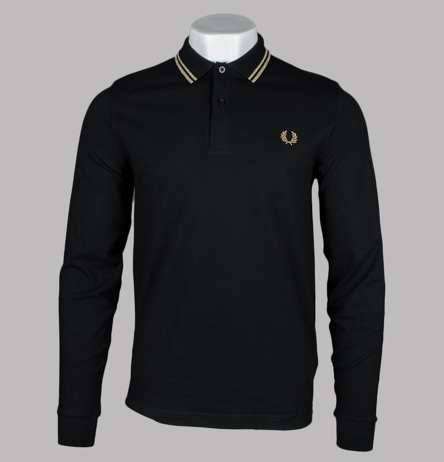 Fred Perry LS Twin Tipped Polo Shirt Black/Metallic Gold