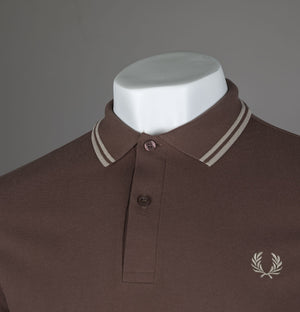 Fred Perry LS Twin Tipped Polo Shirt Brick/Warm Grey