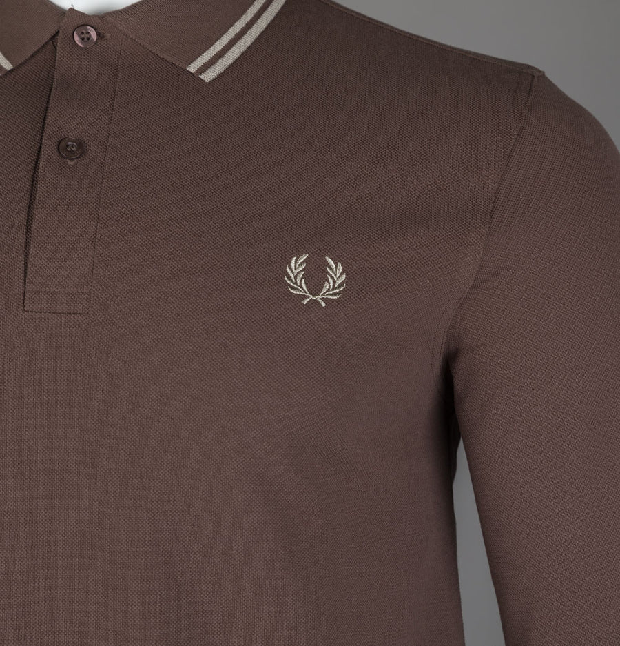 Fred Perry LS Twin Tipped Polo Shirt Brick/Warm Grey