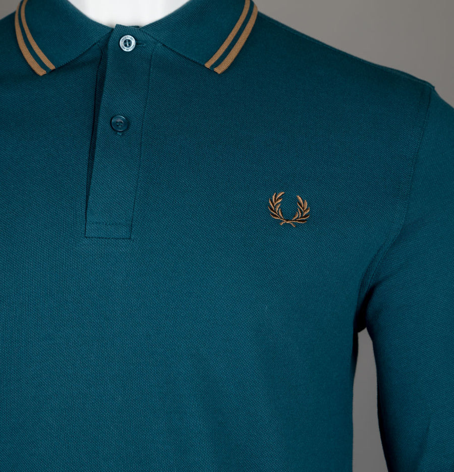 Fred Perry LS Twin Tipped Polo Shirt Dark Petrol/Shaded Stone