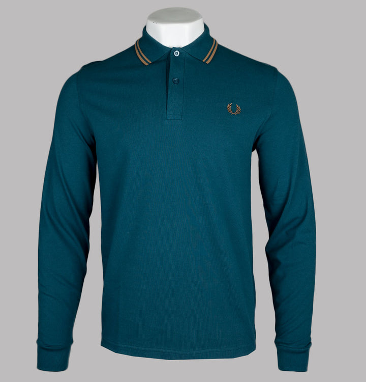Fred Perry LS Twin Tipped Polo Shirt Dark Petrol/Shaded Stone