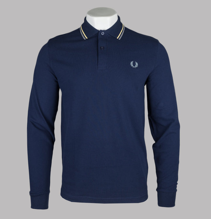 Fred Perry LS Twin Tipped Polo Shirt French Navy/Champions Gold/Stockport Blue