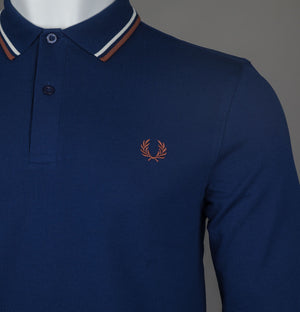 Fred Perry LS Twin Tipped Polo Shirt French Navy/Ecru/Whisky Brown