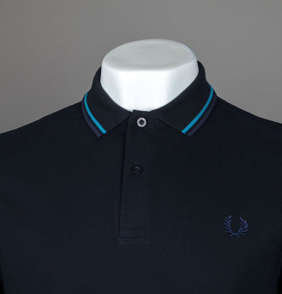 Fred Perry LS Twin Tipped Polo Shirt Navy/Ocean/Dark Carbon