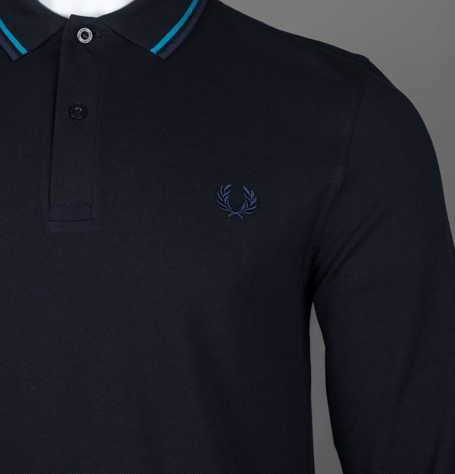 Fred Perry LS Twin Tipped Polo Shirt Navy/Ocean/Dark Carbon