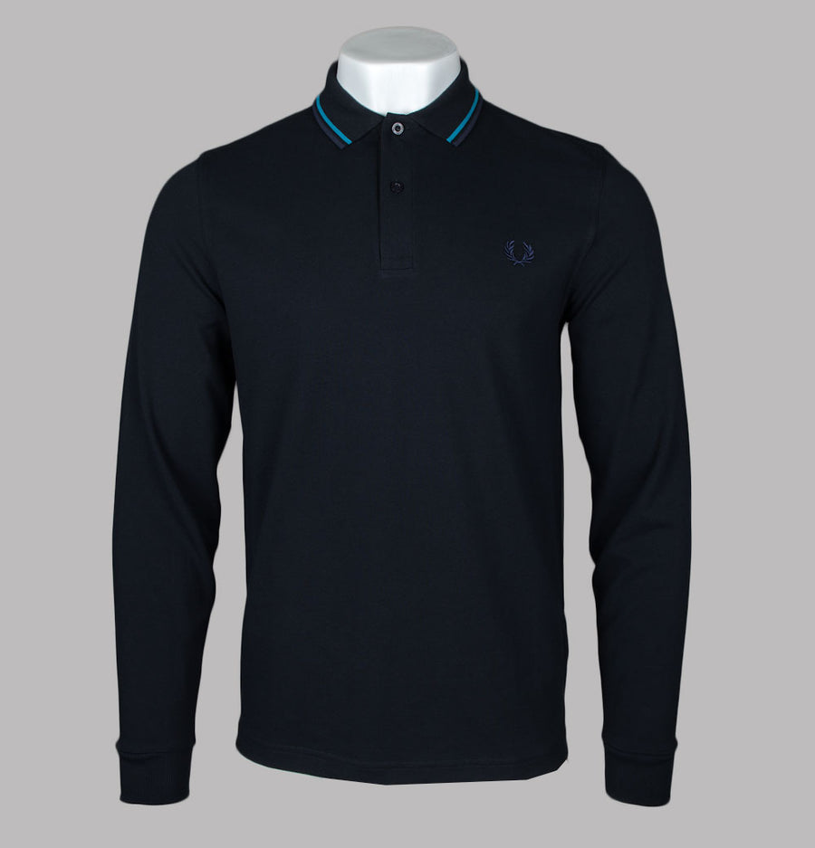 Fred Perry LS Twin Tipped Polo Shirt Navy/Ocean/Dark Carbon