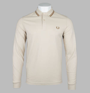 Fred Perry LS Twin Tipped Polo Shirt Oatmeal/Dark Caramel