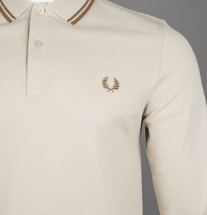 Fred Perry LS Twin Tipped Polo Shirt Oatmeal/Dark Caramel