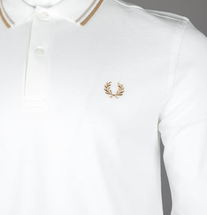 Fred Perry LS Twin Tipped Polo Shirt Snow White/Oat/Warm Stone