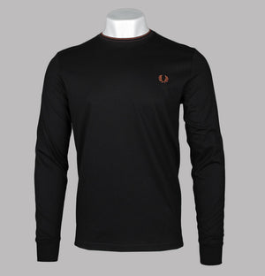 Fred Perry LS Twin Tipped T-Shirt Black/Carrington Brick/Whiskey Brown