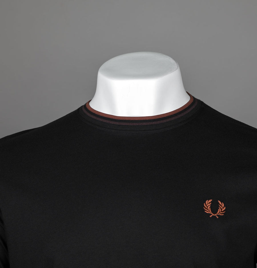 Fred Perry LS Twin Tipped T-Shirt Black/Carrington Brick/Whiskey Brown