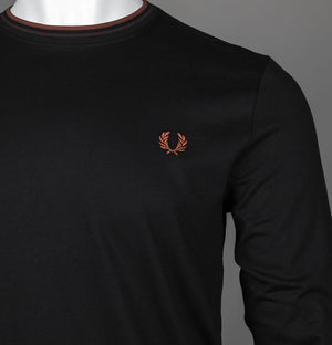 Fred Perry LS Twin Tipped T-Shirt Black/Carrington Brick/Whiskey Brown