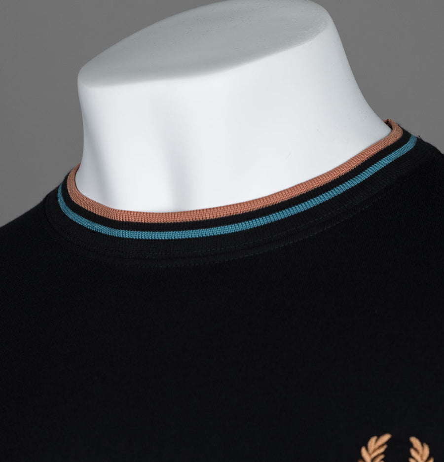 Fred Perry LS Twin Tipped T-Shirt Black/Cyber Blue/Light Rust
