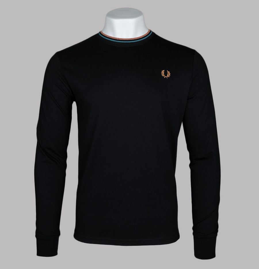 Fred Perry LS Twin Tipped T-Shirt Black/Cyber Blue/Light Rust