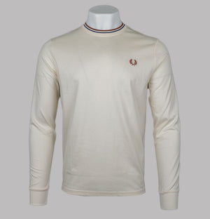 Fred Perry LS Twin Tipped T-Shirt Ecru/Whisky Brown