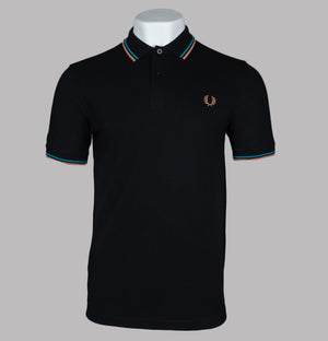 Fred Perry M3600 Polo Shirt Black/Cyber Blue/Light Rust