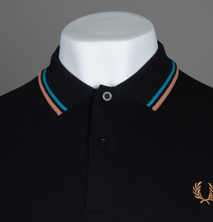 Fred Perry M3600 Polo Shirt Black/Cyber Blue/Light Rust