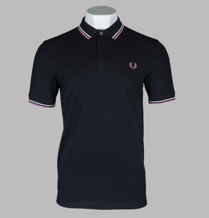 Fred Perry M3600 Polo Shirt Black/Ecru/Dusty Rose Pink
